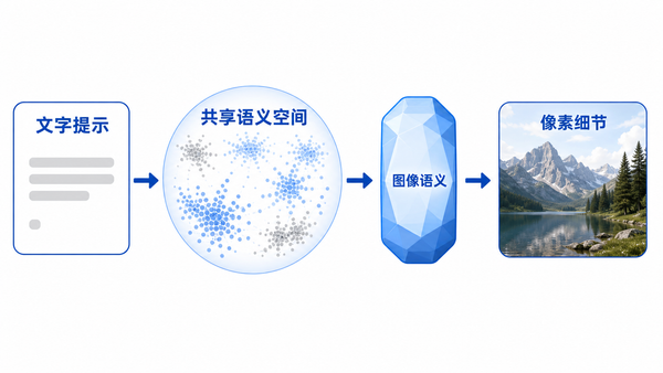 文字先变成图像语义，再变成像素细节