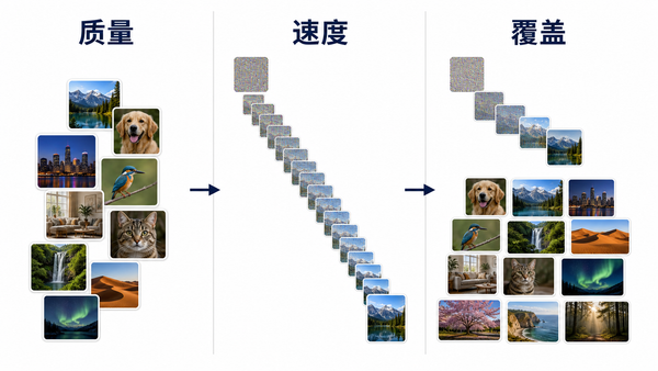 论文核心权衡：质量、速度与覆盖